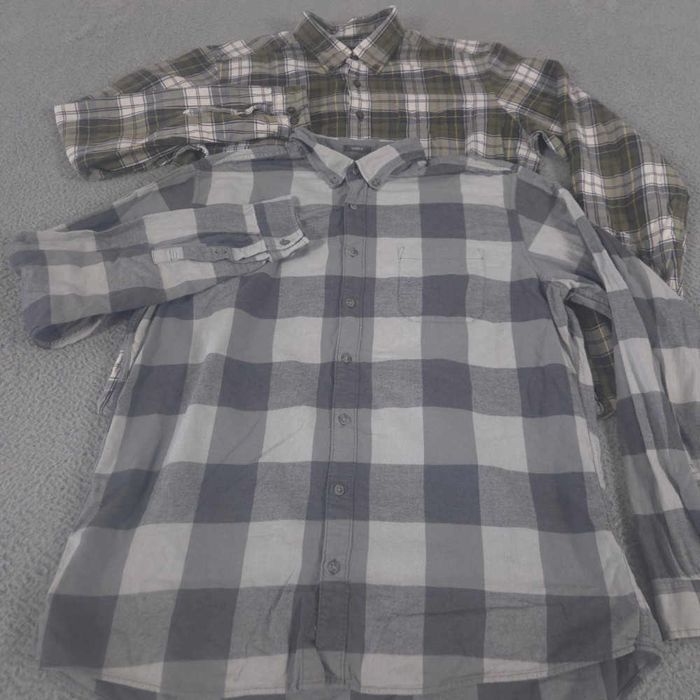 LOT OF 2‎ Eddie Bauer Shirt Mens XL Tall Green Plaid Cotton Classic Fit Flannel